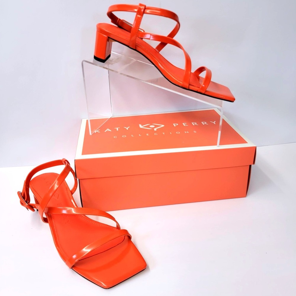 Katy Perry The Wanderering Block Heel Strappy Sandals Womens 6.5 Orange KP3361